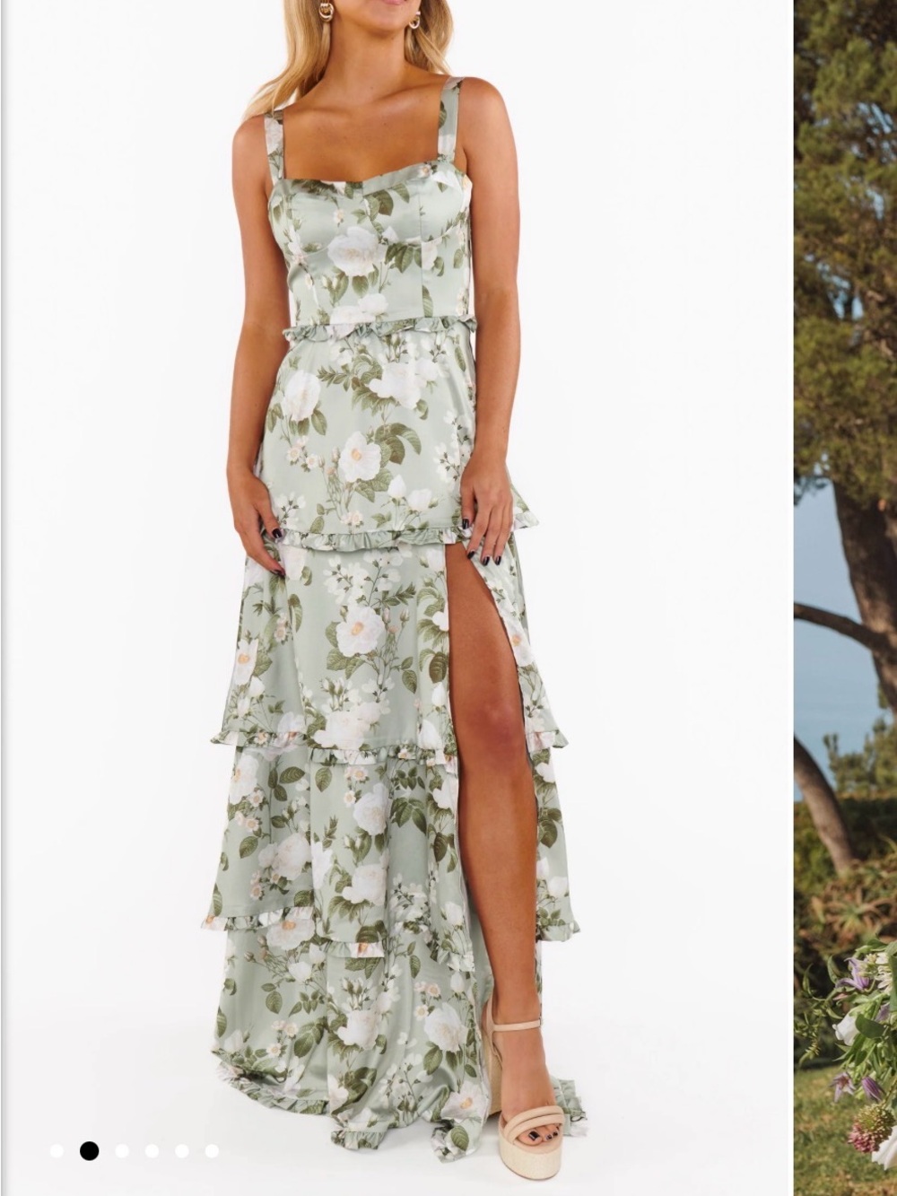 Show Me Your MuMu Sage Green Floral Tiered Maxi Dress